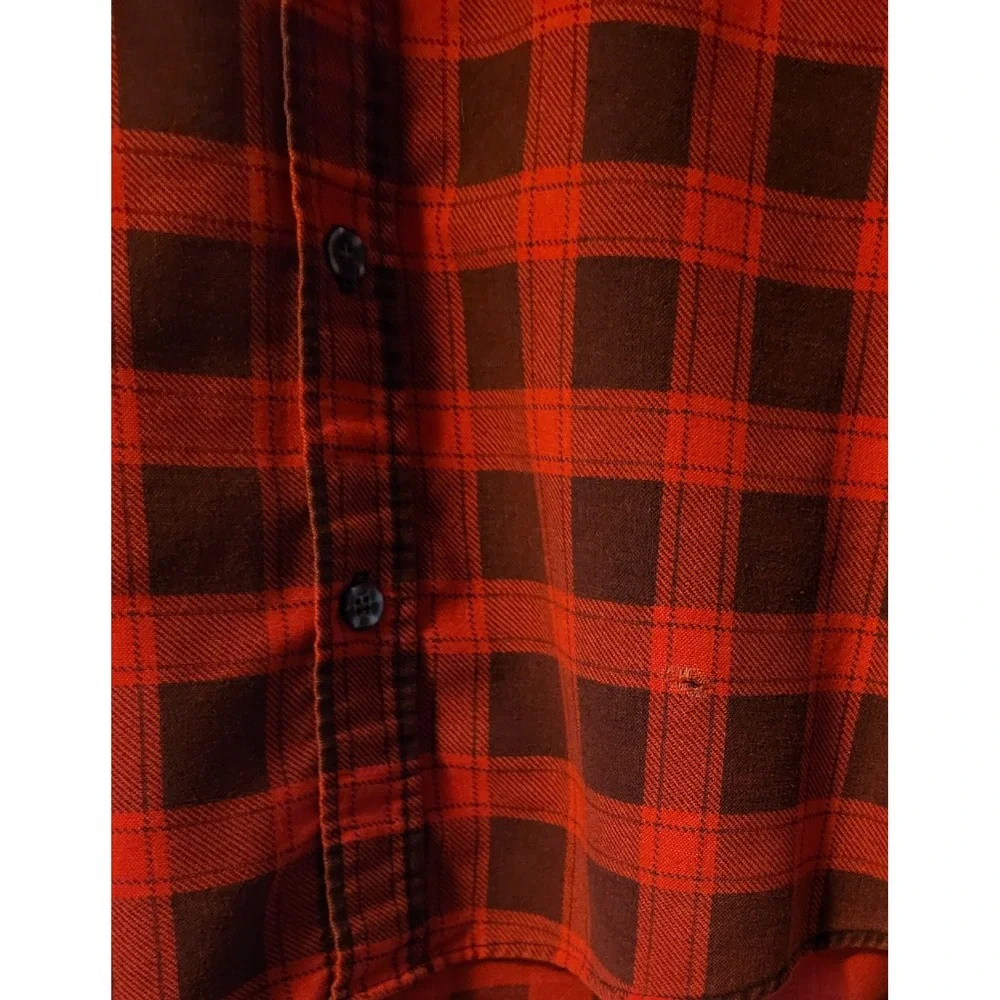 Vintage Sears FIELDMASTER Red Buffalo Plaid Flannel Button Shirt Mens Large Tall